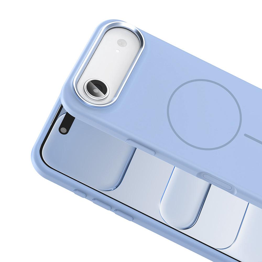 Apple iPhone 17 Air Kılıf M-Safe Şarj Özellikli Metal Kamera Çerçeveli Zore Edi Silikon Kapak Açık Mavi