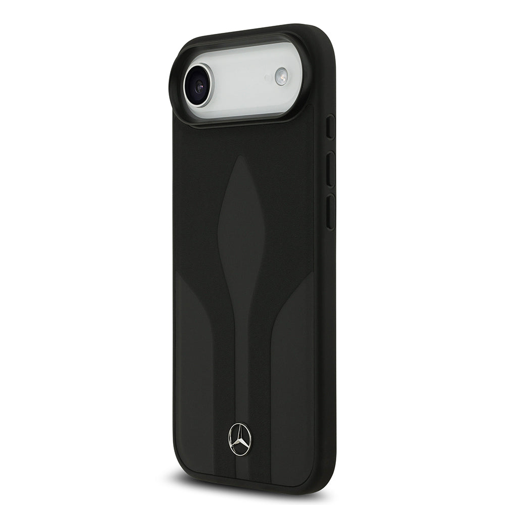 Apple iPhone 17 Air Kılıf Mercedes Benz Orjinal Lisanslı M-safe Şarj Özellikli Dokulu Desenli Deri Kapak Siyah
