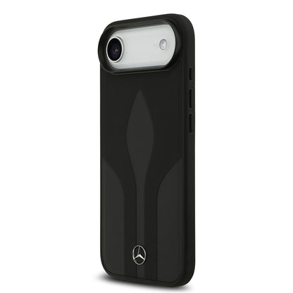 Apple iPhone 17 Air Kılıf Mercedes Benz Orjinal Lisanslı M-safe Şarj Özellikli Dokulu Desenli Deri Kapak Siyah