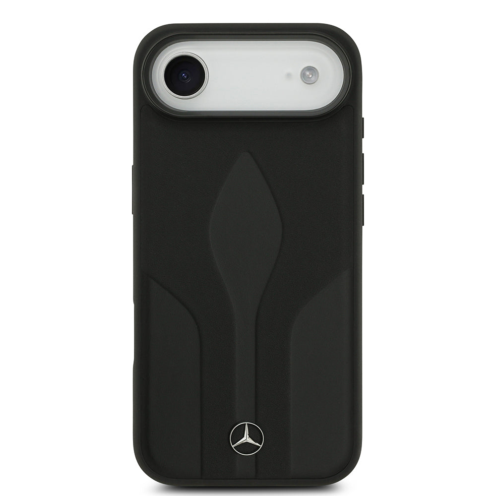Apple iPhone 17 Air Kılıf Mercedes Benz Orjinal Lisanslı M-safe Şarj Özellikli Dokulu Desenli Deri Kapak Siyah