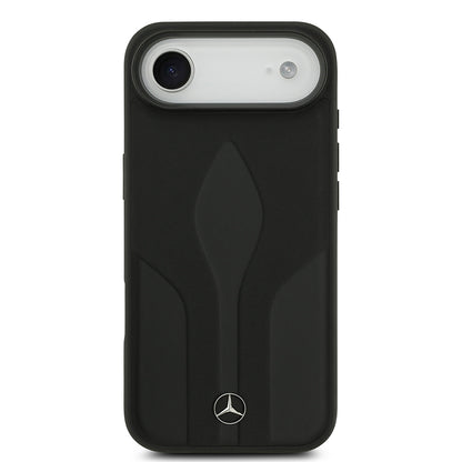 Apple iPhone 17 Air Kılıf Mercedes Benz Orjinal Lisanslı M-safe Şarj Özellikli Dokulu Desenli Deri Kapak Siyah