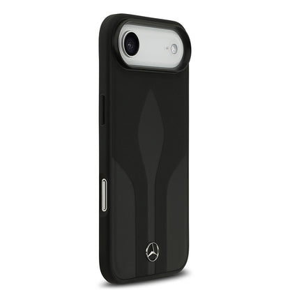 Apple iPhone 17 Air Kılıf Mercedes Benz Orjinal Lisanslı M-safe Şarj Özellikli Dokulu Desenli Deri Kapak Siyah