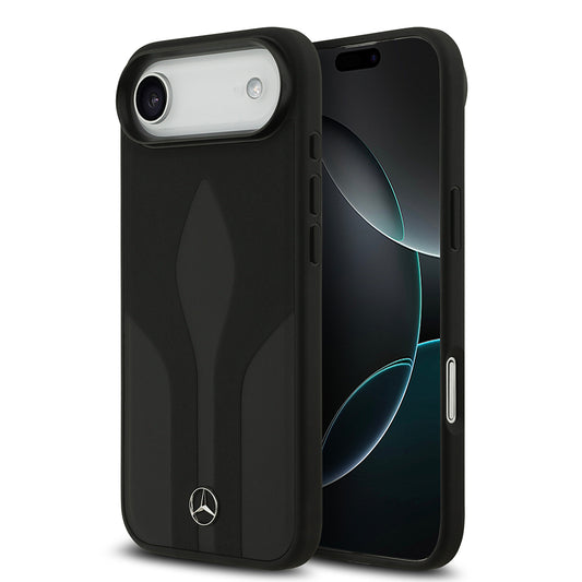 Apple iPhone 17 Air Case Mercedes Benz Original Licensed M-Safe Charging Feature Textured Patterned Leather Cover Black 