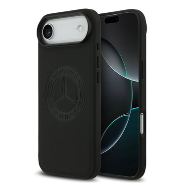 Apple iPhone 17 Air Kılıf Mercedes Benz Orjinal Lisanslı M-safe Şarj Özellikli Hakiki Deri Nostaljik Yıldız Dizayn Kapak Siyah