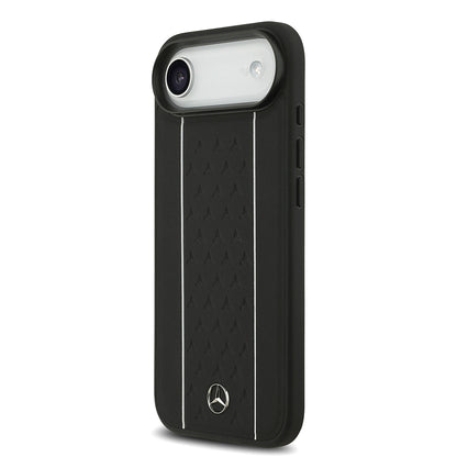 Apple iPhone 17 Air Kılıf Mercedes Benz Orjinal Lisanslı M-safe Şarj Özellikli Şeritli Yıldız Desenli Metal Logolu Deri Kapak Siyah