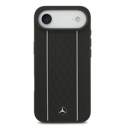 Apple iPhone 17 Air Kılıf Mercedes Benz Orjinal Lisanslı M-safe Şarj Özellikli Şeritli Yıldız Desenli Metal Logolu Deri Kapak Siyah