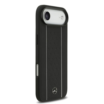 Apple iPhone 17 Air Kılıf Mercedes Benz Orjinal Lisanslı M-safe Şarj Özellikli Şeritli Yıldız Desenli Metal Logolu Deri Kapak Siyah