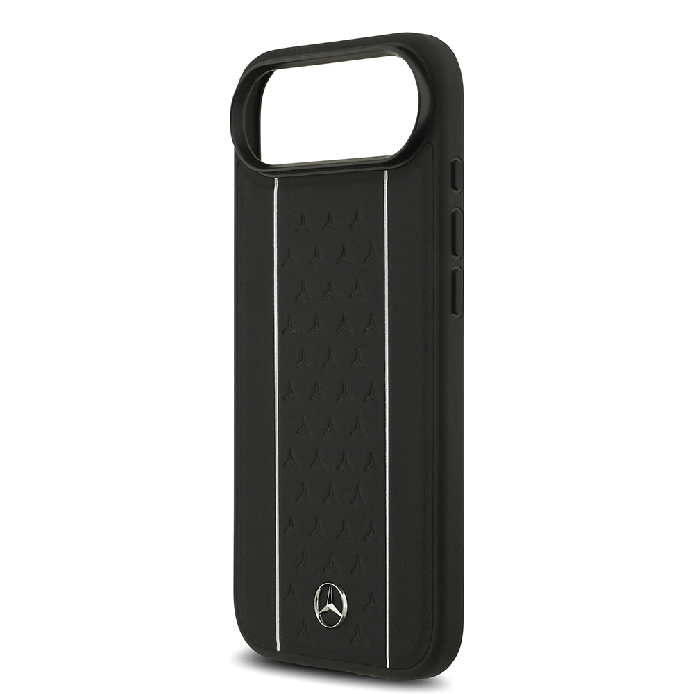Apple iPhone 17 Air Kılıf Mercedes Benz Orjinal Lisanslı M-safe Şarj Özellikli Şeritli Yıldız Desenli Metal Logolu Deri Kapak Siyah