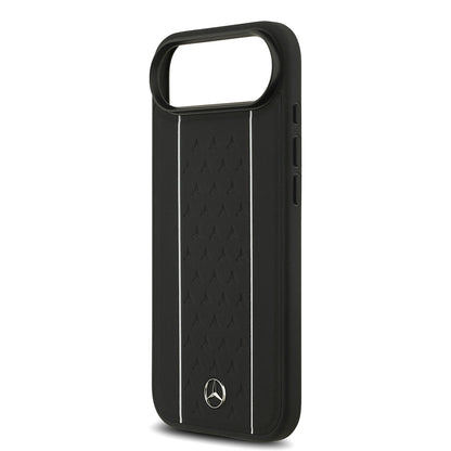 Apple iPhone 17 Air Kılıf Mercedes Benz Orjinal Lisanslı M-safe Şarj Özellikli Şeritli Yıldız Desenli Metal Logolu Deri Kapak Siyah