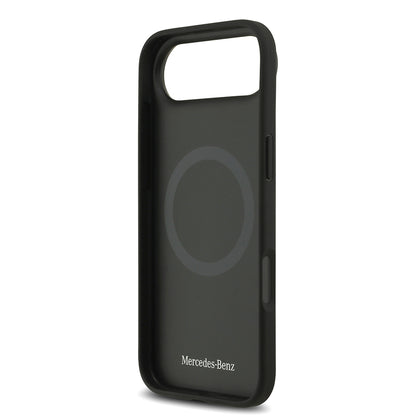 Apple iPhone 17 Air Kılıf Mercedes Benz Orjinal Lisanslı M-safe Şarj Özellikli Şeritli Yıldız Desenli Metal Logolu Deri Kapak Siyah