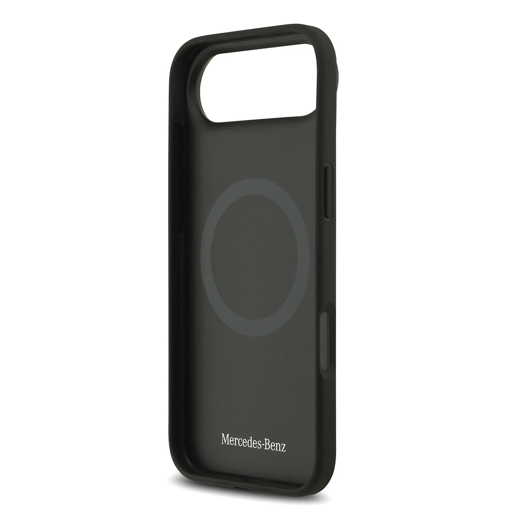 Apple iPhone 17 Air Kılıf Mercedes Benz Orjinal Lisanslı M-safe Şarj Özellikli Şeritli Yıldız Desenli Metal Logolu Deri Kapak Siyah