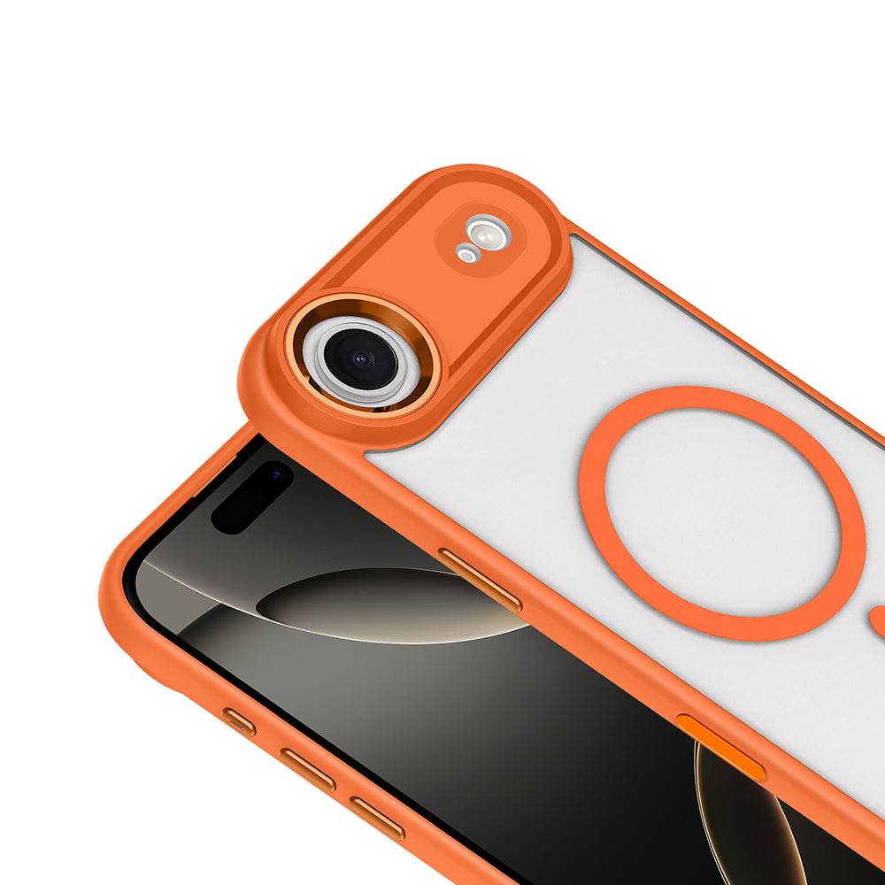 Apple iPhone 17 Air Wireless Charging Case Zore Chrome M-safe Silicone Cover Orange