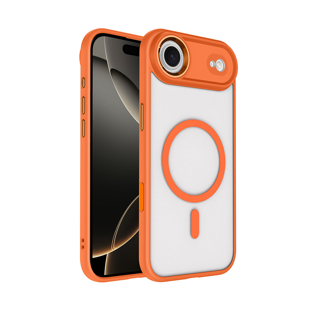 Apple iPhone 17 Air Wireless Charging Case Zore Chrome M-safe Silicone Cover Orange