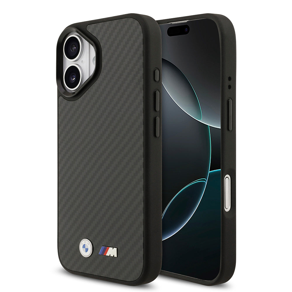 Apple iPhone 17 Kılıf BMW Orjinal Lisanslı M-safe Şarj Özellikli Karbon Fiber Metal Logolu Kevlar Kapak