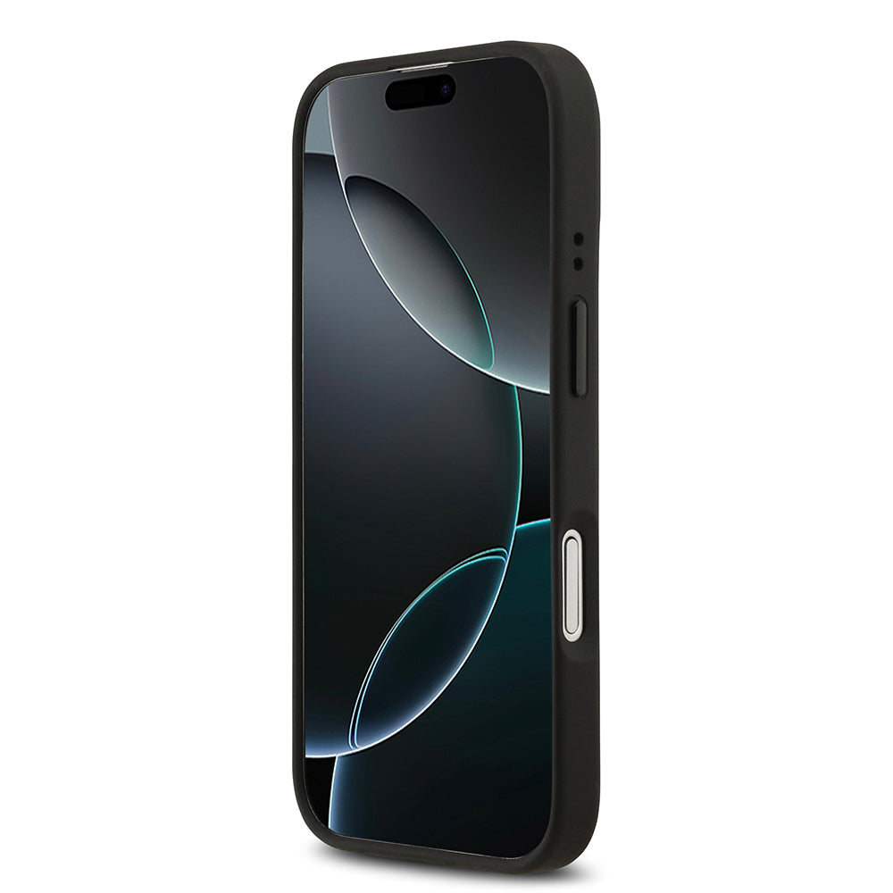 Apple iPhone 17 Kılıf BMW Orjinal Lisanslı M-safe Şarj Özellikli M Logolu Üç Şeritli Delikli Deri Kapak Siyah