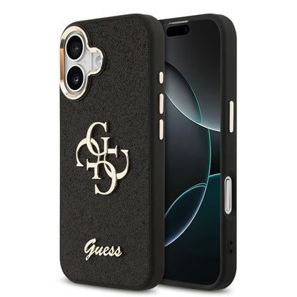 Apple iPhone 17 Kılıf Guess Orjinal Lisanslı 4G Büyük Metal Kamera Çerçeveli ve Logolu Glitter Kapak Gold