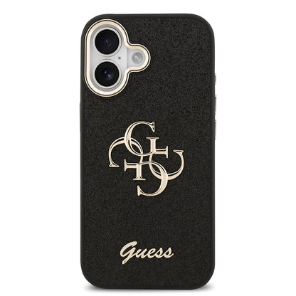 Apple iPhone 17 Kılıf Guess Orjinal Lisanslı 4G Büyük Metal Kamera Çerçeveli ve Logolu Glitter Kapak Gold