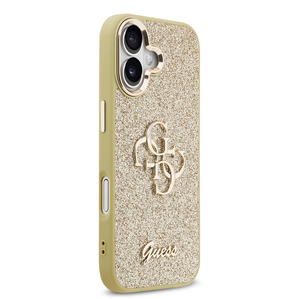 Apple iPhone 17 Kılıf Guess Orjinal Lisanslı 4G Büyük Metal Kamera Çerçeveli ve Logolu Glitter Kapak Siyah