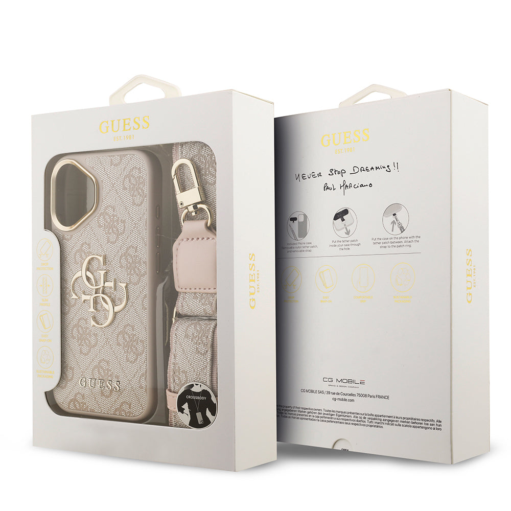 Apple iPhone 17 Kılıf Guess Orjinal Lisanslı 4G Büyük Metal Logolu Kalın Askılı Kapak Kahverengi