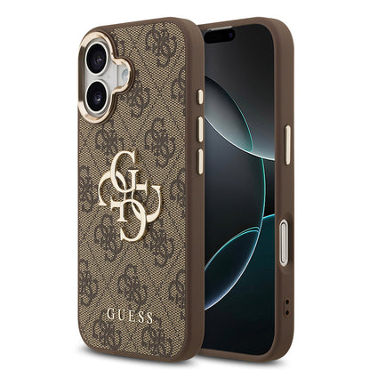 Apple iPhone 17 Kılıf Guess Orjinal Lisanslı Gold Metal Kamera Çerçeveli 4G Desenli Metal Büyük 4G ve Yazı Logolu Kapak Pembe