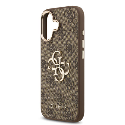 Apple iPhone 17 Kılıf Guess Orjinal Lisanslı Gold Metal Kamera Çerçeveli 4G Desenli Metal Büyük 4G ve Yazı Logolu Kapak Siyah