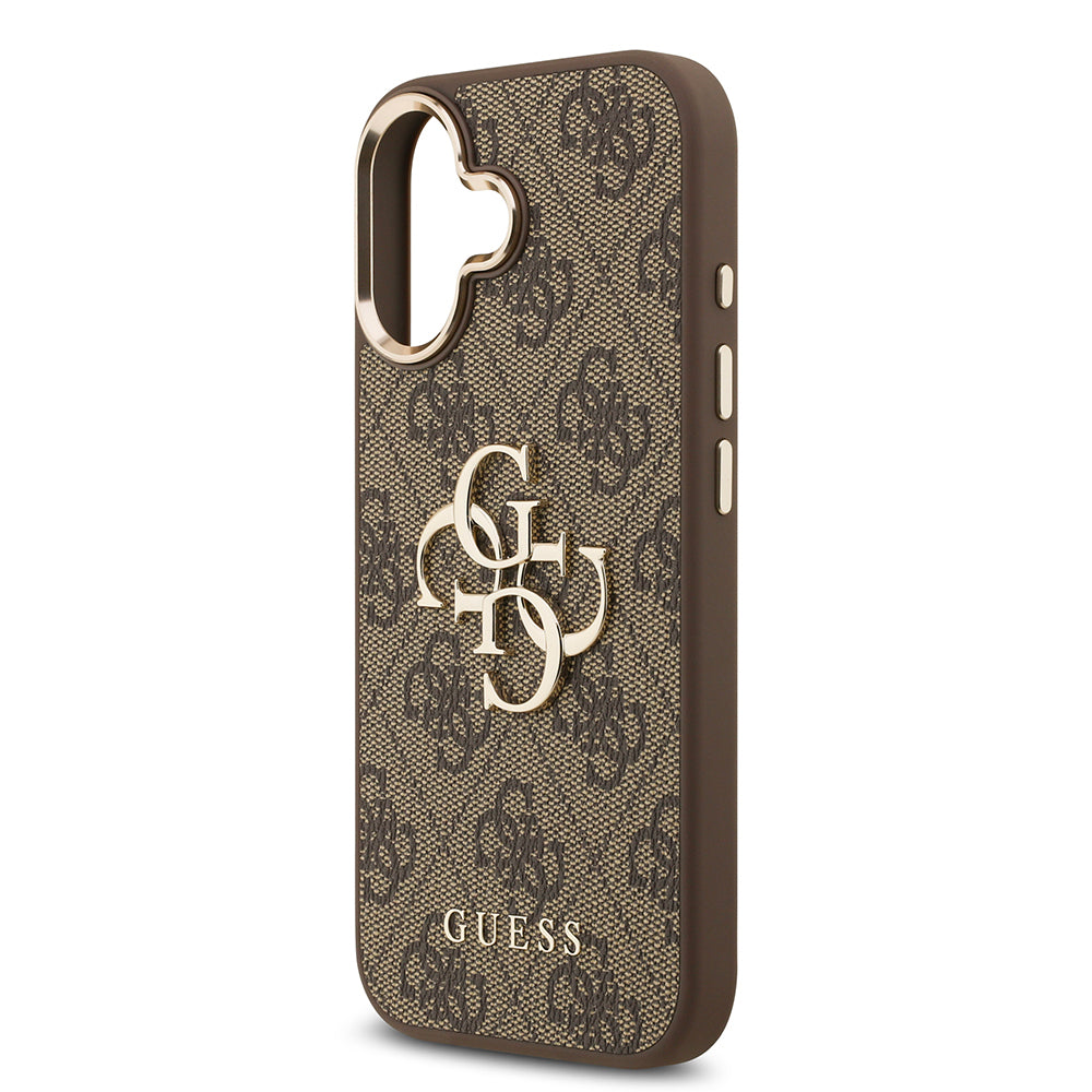 Apple iPhone 17 Kılıf Guess Orjinal Lisanslı Gold Metal Kamera Çerçeveli 4G Desenli Metal Büyük 4G ve Yazı Logolu Kapak Pembe