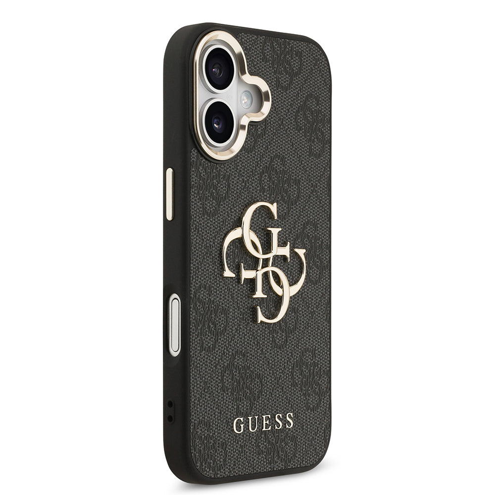 Apple iPhone 17 Kılıf Guess Orjinal Lisanslı Gold Metal Kamera Çerçeveli 4G Desenli Metal Büyük 4G ve Yazı Logolu Kapak Pembe