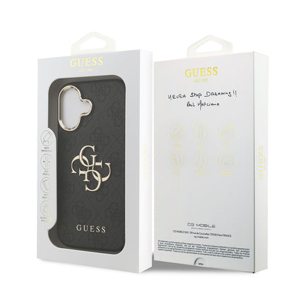 Apple iPhone 17 Kılıf Guess Orjinal Lisanslı Gold Metal Kamera Çerçeveli 4G Desenli Metal Büyük 4G ve Yazı Logolu Kapak Pembe