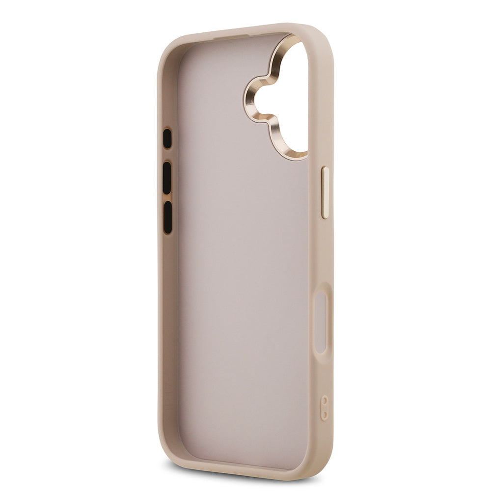 Apple iPhone 17 Kılıf Guess Orjinal Lisanslı Gold Metal Kamera Çerçeveli 4G Desenli Metal Büyük 4G ve Yazı Logolu Kapak Kahverengi