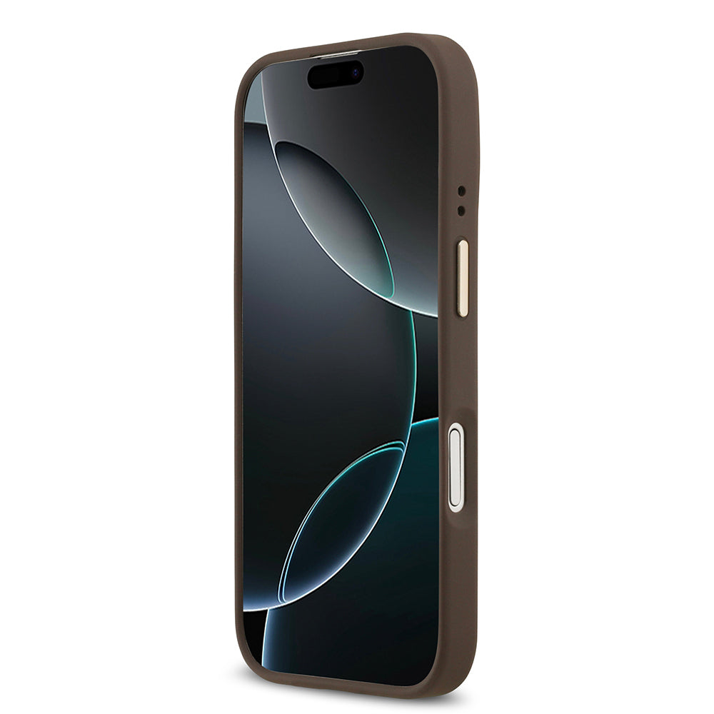 Apple iPhone 17 Kılıf Guess Orjinal Lisanslı M-safe Şarj Özellikli 4G Desenli PU Metal Plaka Klasik Logolu Kapak Siyah