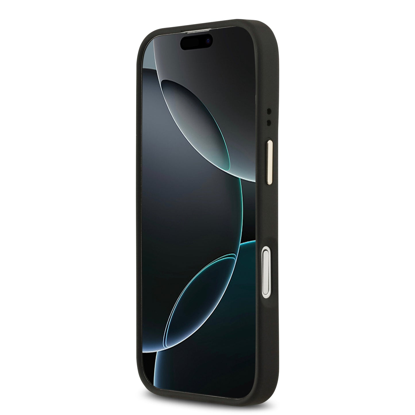 Apple iPhone 17 Kılıf Guess Orjinal Lisanslı M-safe Şarj Özellikli Gold Metal Kamera Çerçeveli PU Deri 4G Desenli Yazı Logolu Kapak Siyah