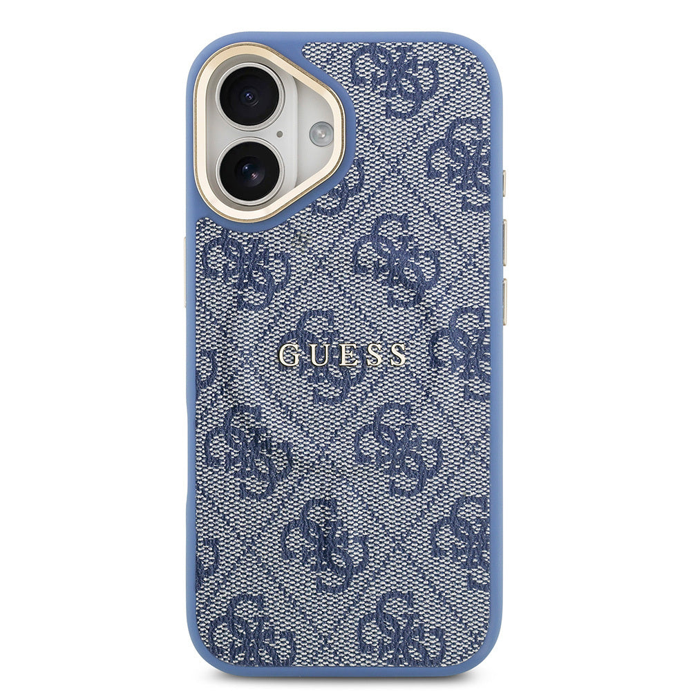 Apple iPhone 17 Kılıf Guess Orjinal Lisanslı M-safe Şarj Özellikli Gold Metal Kamera Çerçeveli PU Deri 4G Desenli Yazı Logolu Kapak Kahverengi