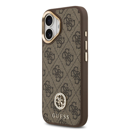 Apple iPhone 17 Kılıf Guess Orjinal Lisanslı M-safe Şarj Özellikli Gold Metal Kamera Çerçeveli Taşlı 4G Logolu Kapak  Siyah