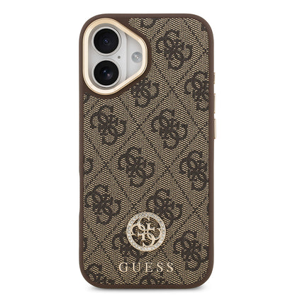 Apple iPhone 17 Kılıf Guess Orjinal Lisanslı M-safe Şarj Özellikli Gold Metal Kamera Çerçeveli Taşlı 4G Logolu Kapak  Siyah