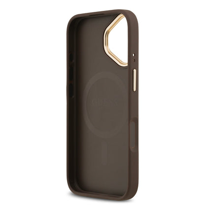 Apple iPhone 17 Kılıf Guess Orjinal Lisanslı M-safe Şarj Özellikli Gold Metal Kamera Çerçeveli Taşlı 4G Logolu Kapak  Siyah