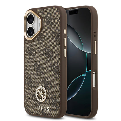 Apple iPhone 17 Kılıf Guess Orjinal Lisanslı M-safe Şarj Özellikli Gold Metal Kamera Çerçeveli Taşlı 4G Logolu Kapak  Siyah