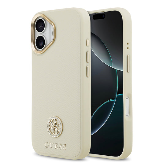 Apple iPhone 17 Kılıf Guess Orjinal Lisanslı M-safe Şarj Özellikli Grained Yazı ve Taşlı 4G Logolu Kapak