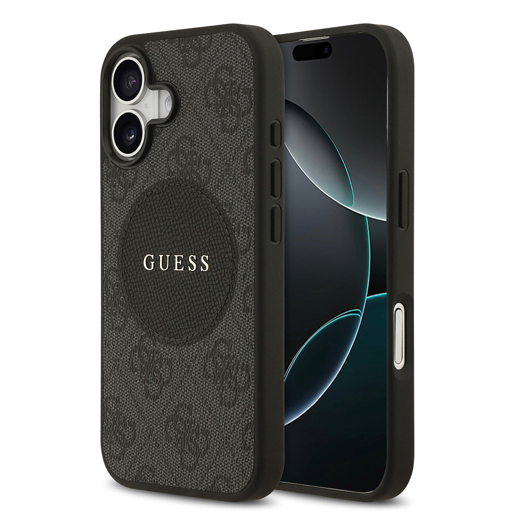 Apple iPhone 17 Kılıf Guess Orjinal Lisanslı M-safe Şarj Özellikli Yazı Logolu Circle Classic Kapak Siyah