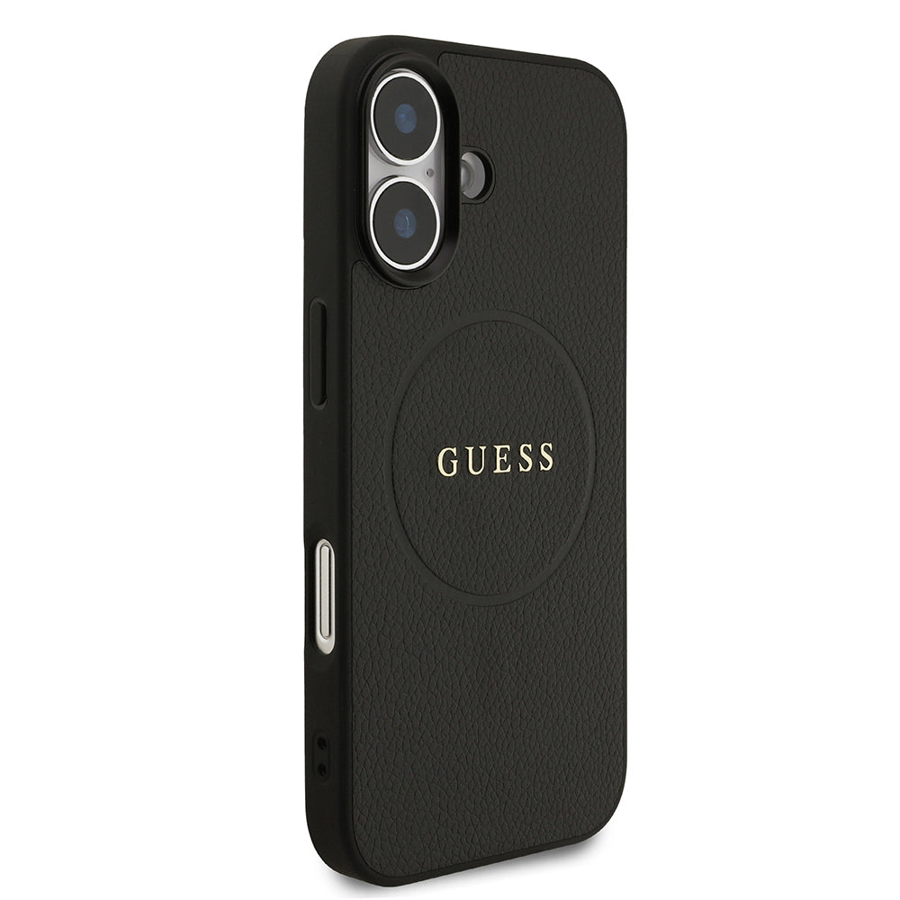 Apple iPhone 17 Kılıf Guess Orjinal Lisanslı M-safe Şarj Özellikli Yazı Logolu PU Deri Kapak Siyah