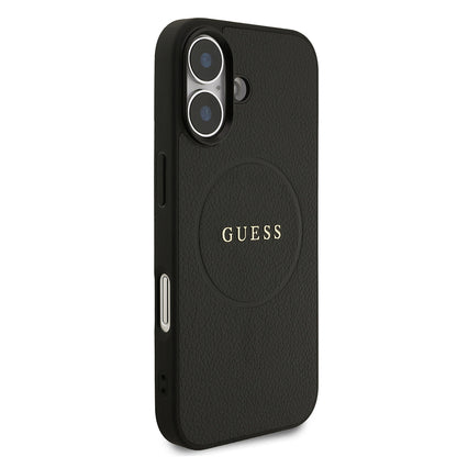 Apple iPhone 17 Kılıf Guess Orjinal Lisanslı M-safe Şarj Özellikli Yazı Logolu PU Deri Kapak Siyah