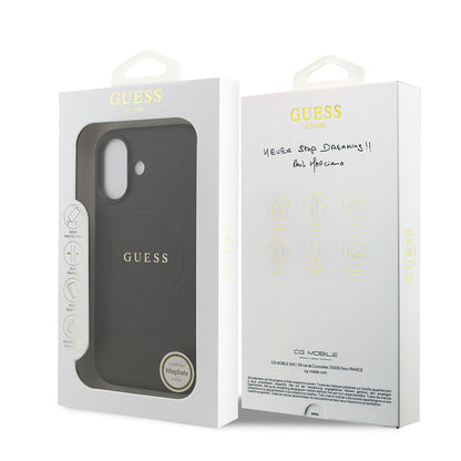 Apple iPhone 17 Kılıf Guess Orjinal Lisanslı M-safe Şarj Özellikli Yazı Logolu PU Deri Kapak Siyah