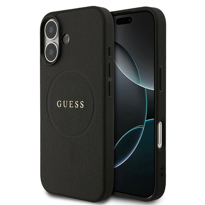 Apple iPhone 17 Kılıf Guess Orjinal Lisanslı M-safe Şarj Özellikli Yazı Logolu PU Deri Kapak Siyah