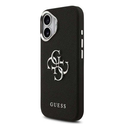 Apple iPhone 17 Kılıf Guess Orjinal Lisanslı PU Deri 4G Büyük Metal Logo Dizaynlı Kapak Siyah
