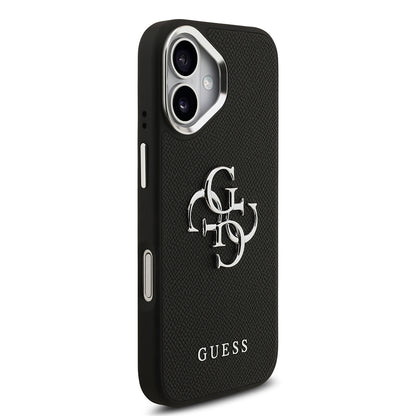 Apple iPhone 17 Kılıf Guess Orjinal Lisanslı PU Deri 4G Büyük Metal Logo Dizaynlı Kapak Siyah