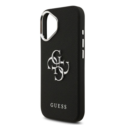 Apple iPhone 17 Kılıf Guess Orjinal Lisanslı PU Deri 4G Büyük Metal Logo Dizaynlı Kapak Siyah