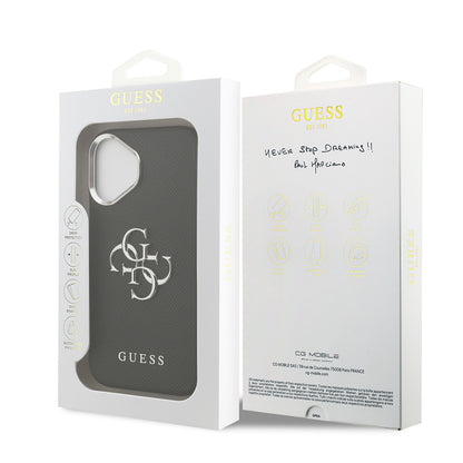 Apple iPhone 17 Kılıf Guess Orjinal Lisanslı PU Deri 4G Büyük Metal Logo Dizaynlı Kapak Siyah