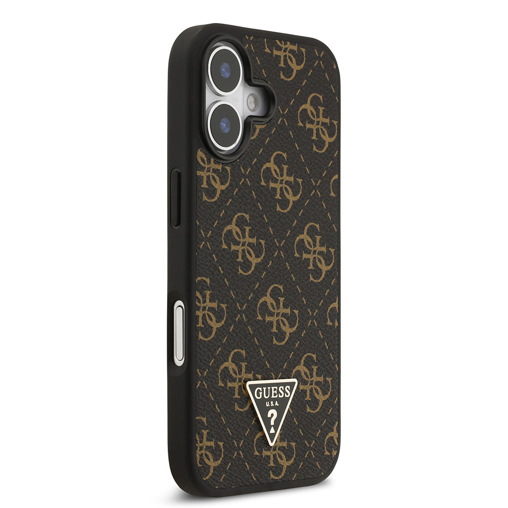 Apple iPhone 17 Kılıf Guess Orjinal Lisanslı PU Deri 4G Desenli Üçgen Logolu Kapak Siyah