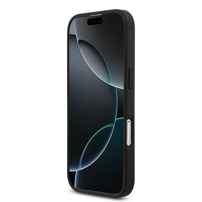 Apple iPhone 17 Kılıf Guess Orjinal Lisanslı PU Deri 4G Desenli Üçgen Logolu Kapak Siyah