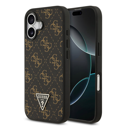 Apple iPhone 17 Case Guess Original Licensed PU Leather 4G Patterned Triangle Logo Cover Black