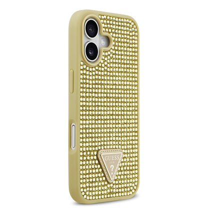 Apple iPhone 17 Kılıf Guess Orjinal Lisanslı Taşlı Arka Yüzey Üçgen Logolu Kapak Gold